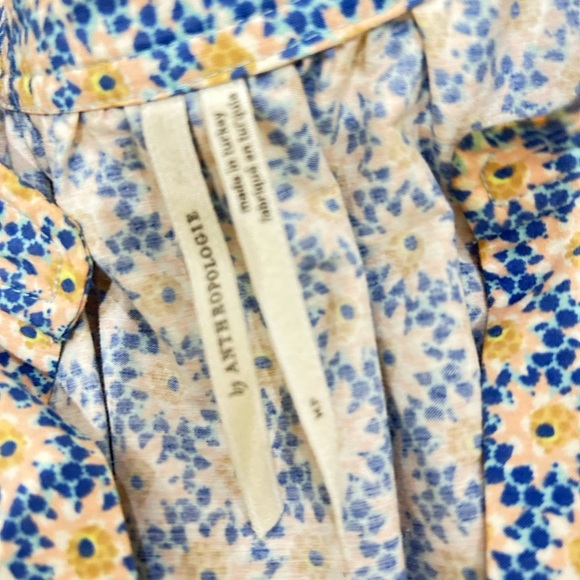 By Anthropologie v neck White, yellow & Blue flutter sleeve Tie Front dress MP - Picture 11 of 11